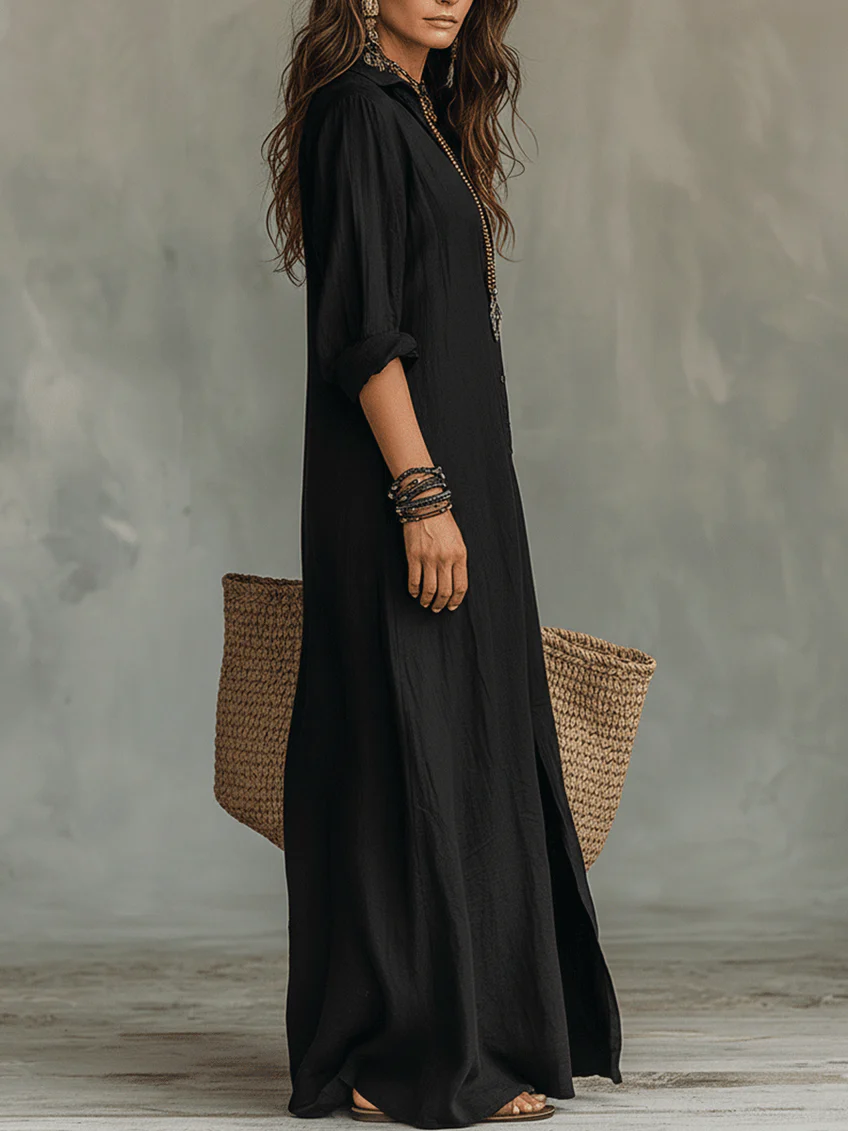 Soline™ | Relaxed-fit Green Maxi Dress with buttons