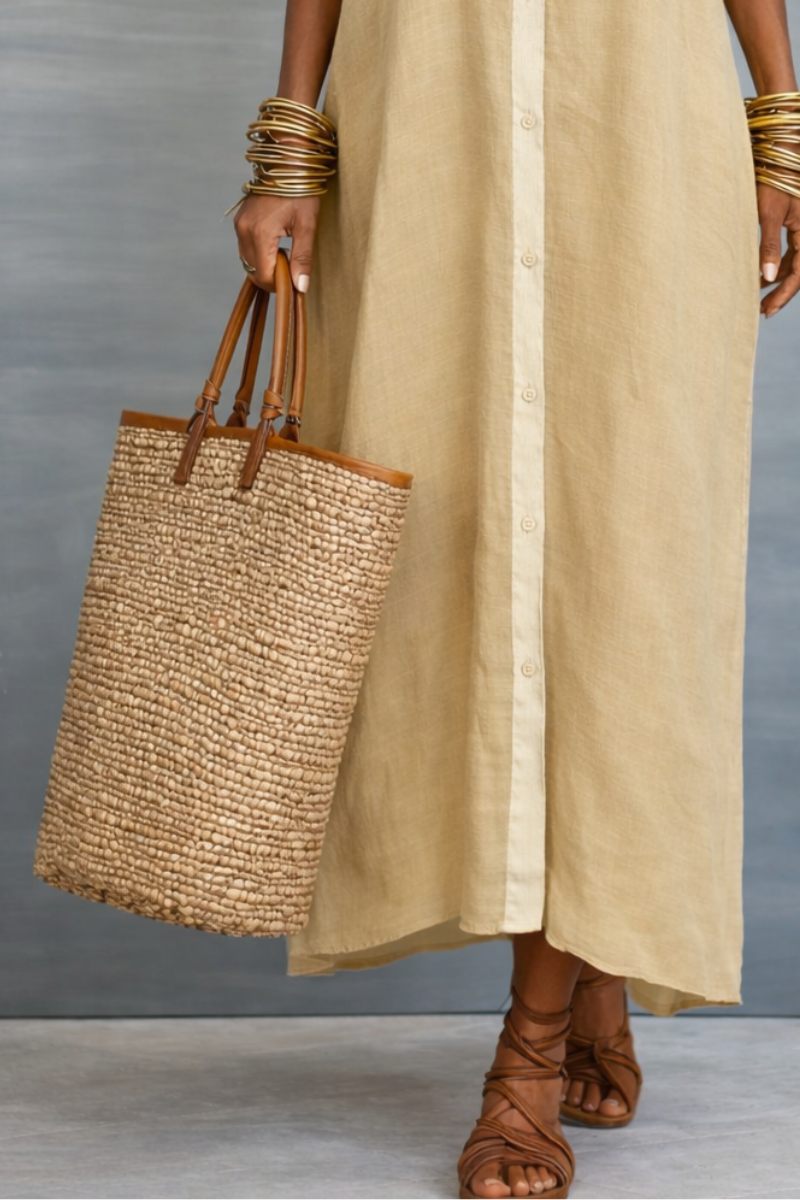 MANELLE | Short-sleeve Collared Maxi Shirt Dress