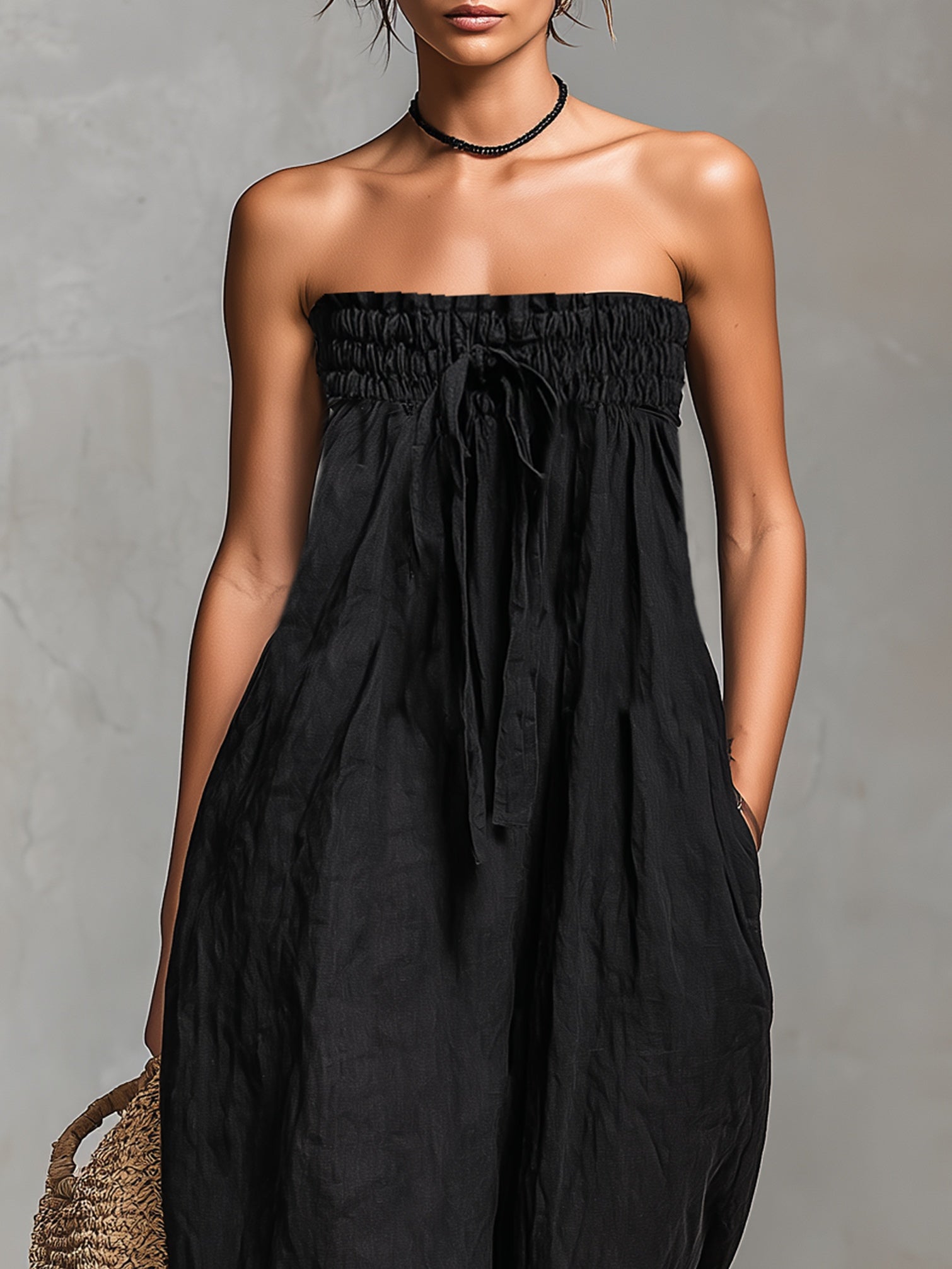 Strapless Smocked Bandeau Wide-leg Jumpsuit