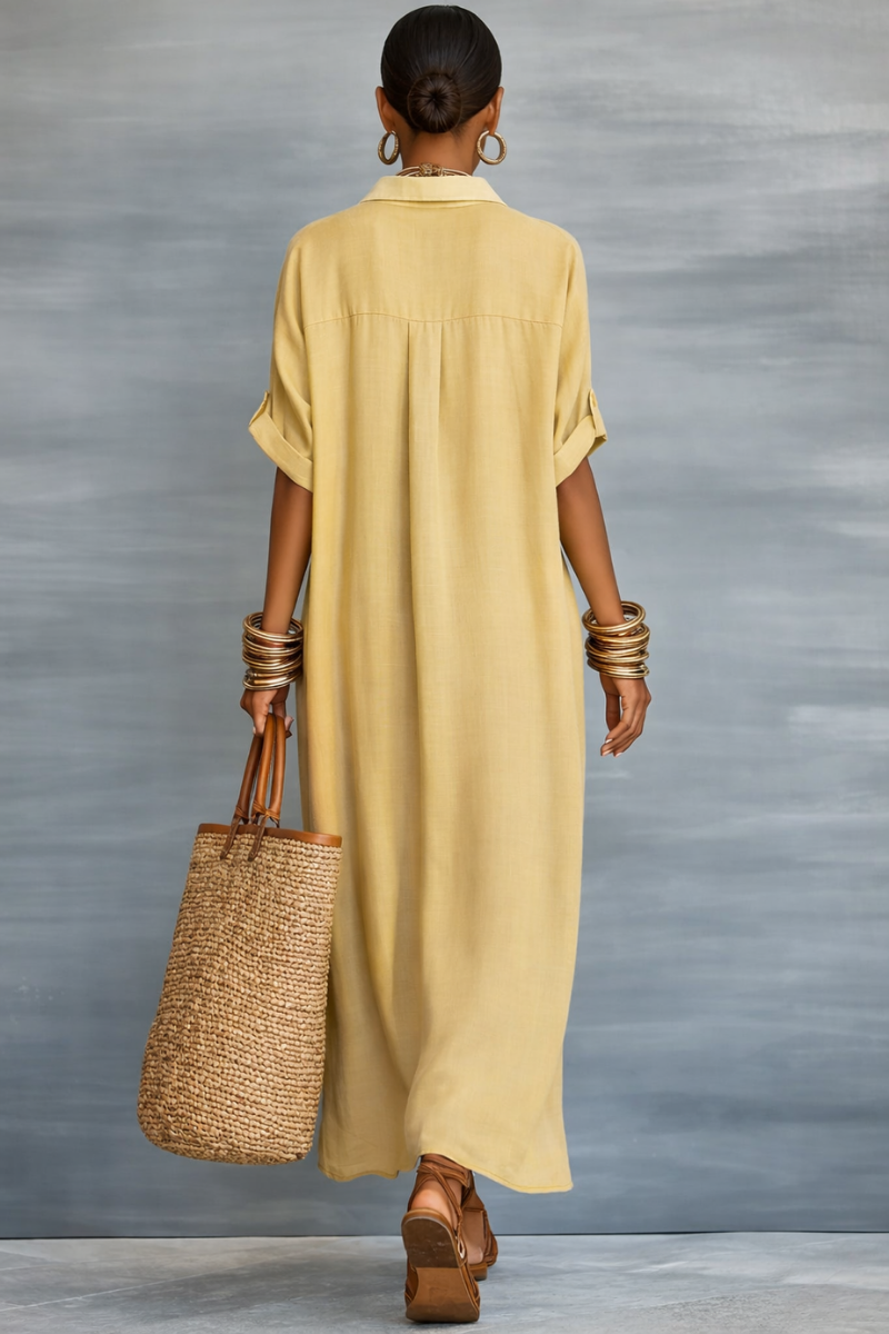 MANELLE | Short-sleeve Collared Maxi Shirt Dress