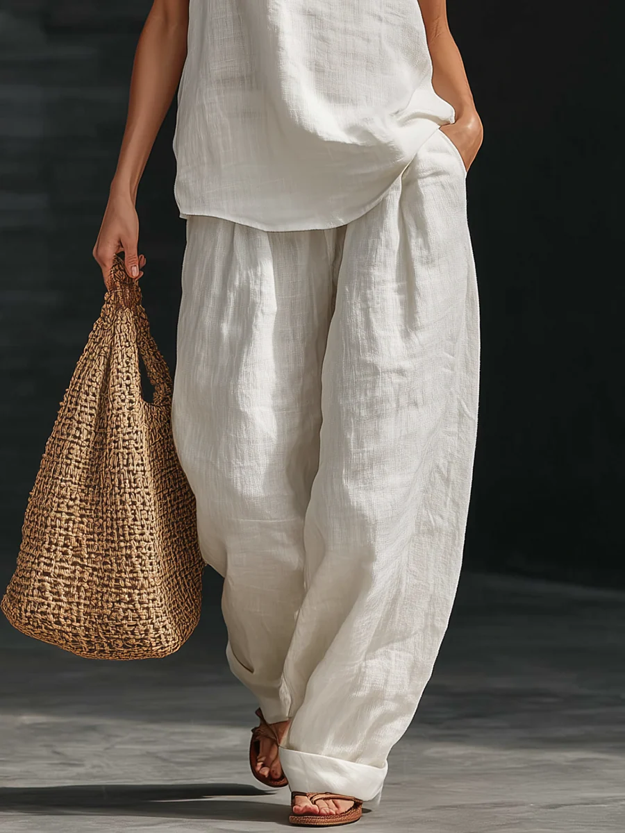 HARLOW | Halter V-neck Sleeveless Top and Wide-leg Pants Set