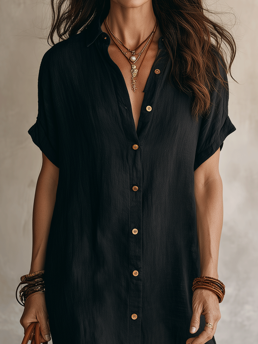 BLAKE | Modern Boho Effortless Black Relaxed Midi Dress