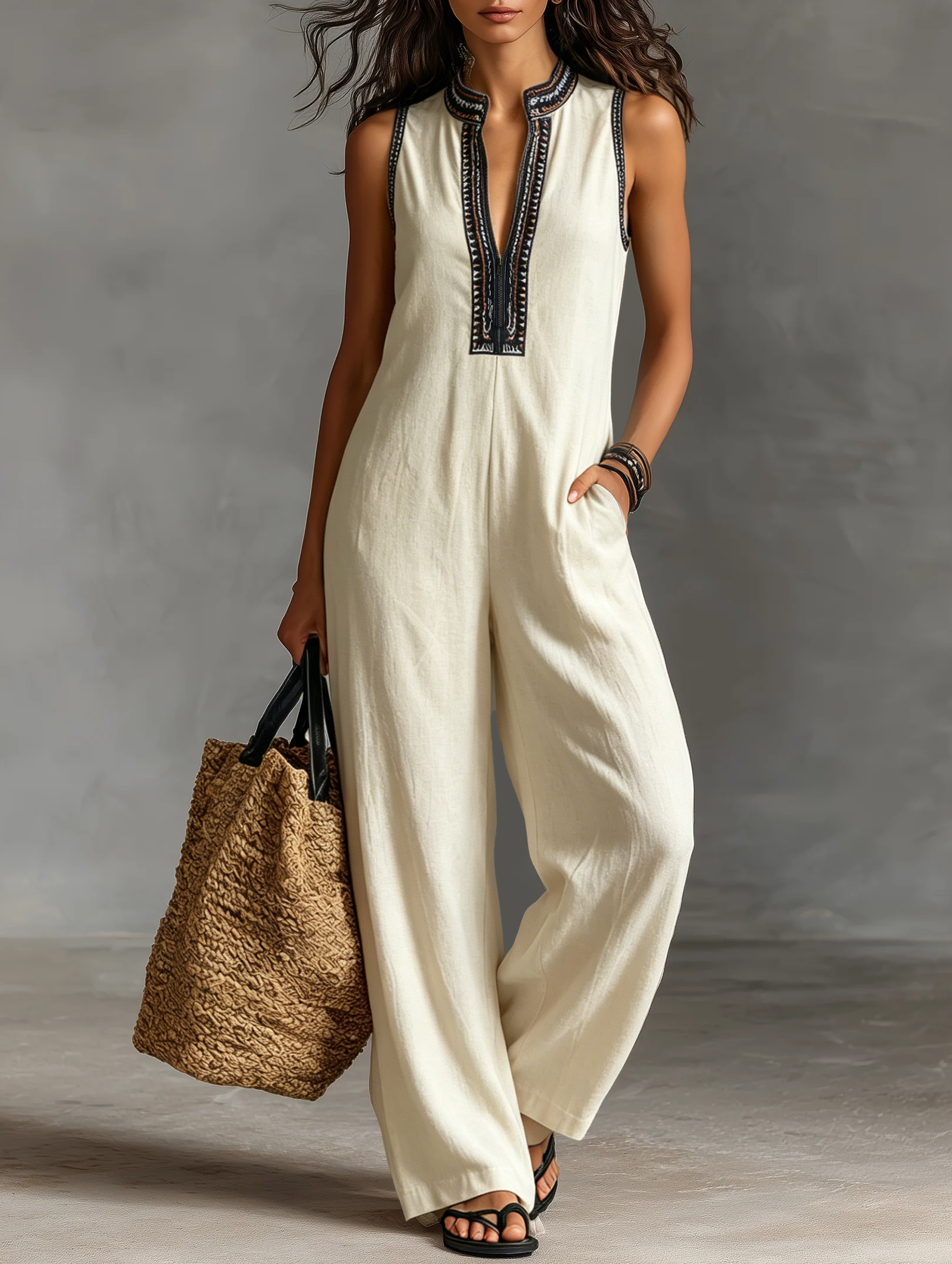 NADIA | Embroidered Sleeveless Jumpsuit