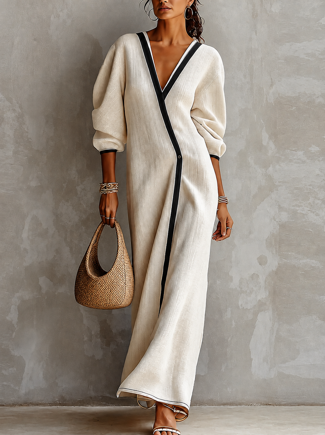 ZELIE | Ivory Wrap Long Maxi Dress