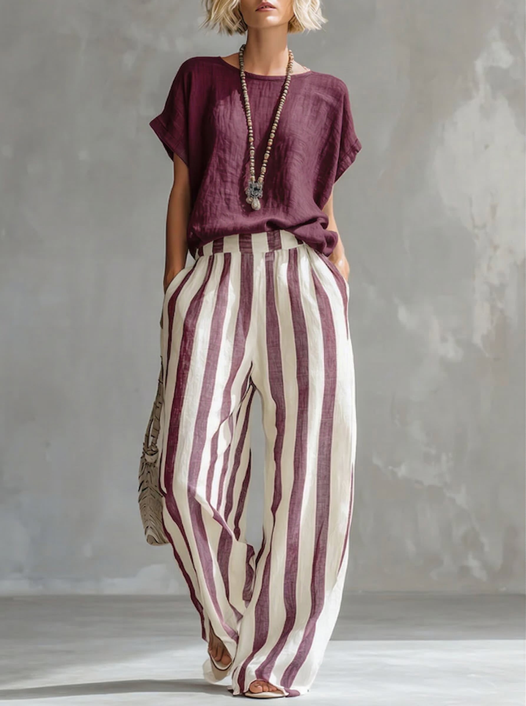 Cozy Loose-fit Striped Two-piece Set