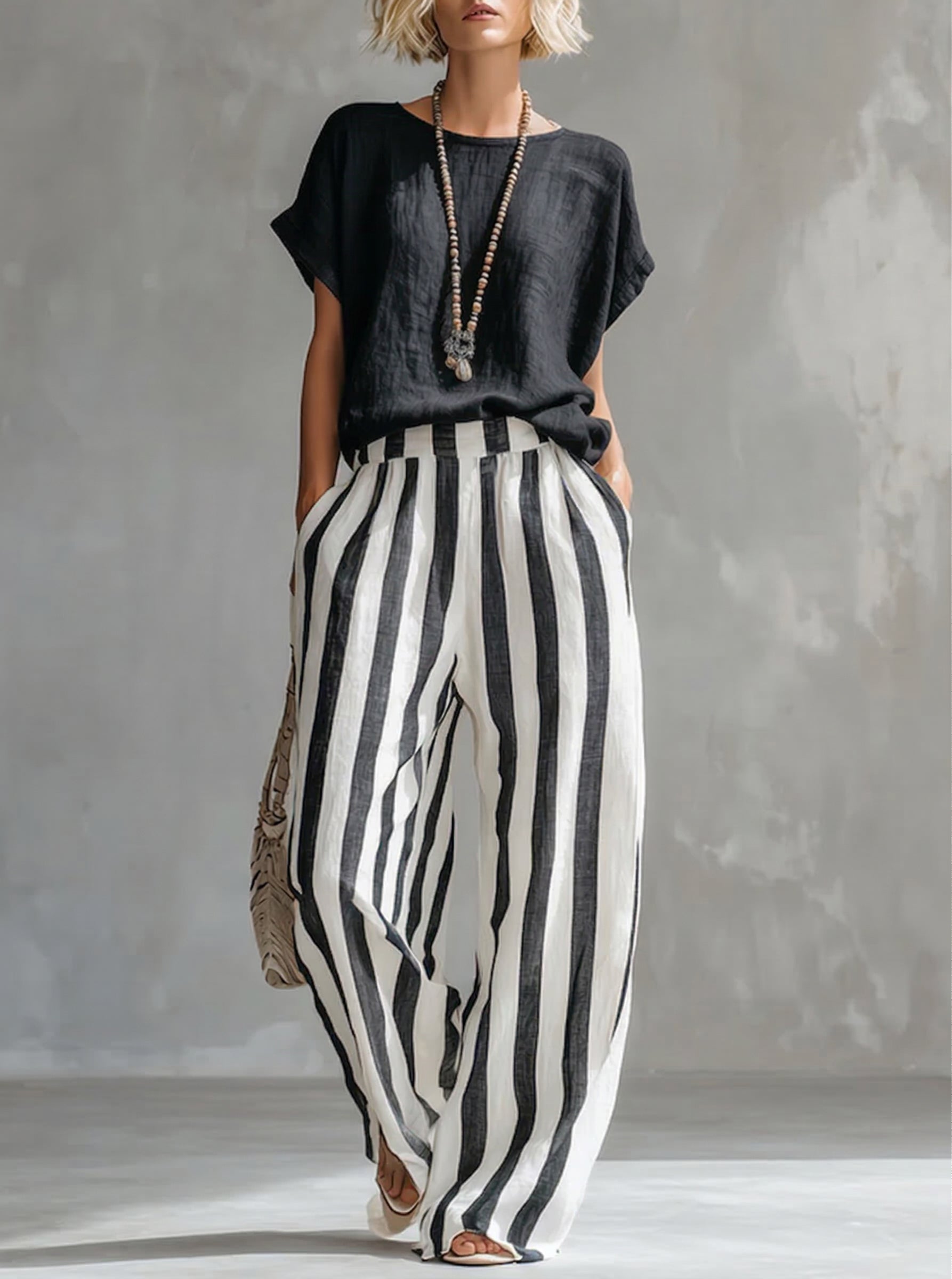 Cozy Loose-fit Striped Two-piece Set