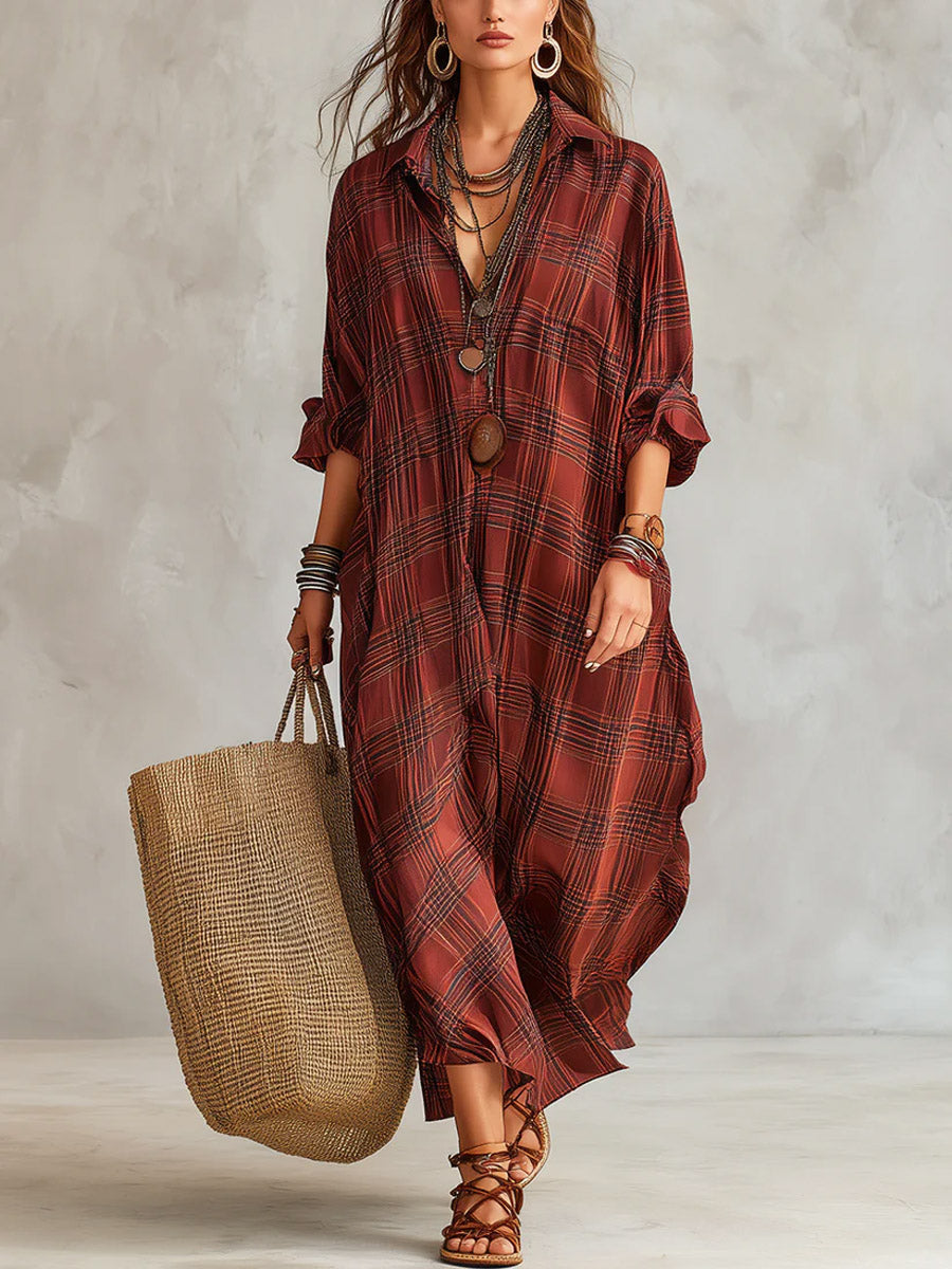 Women's Plaid Pattern Art Stylish Maxi Dress