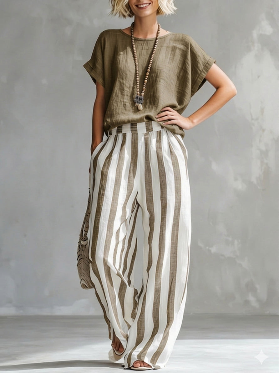 Cozy Loose-fit Striped Two-piece Set