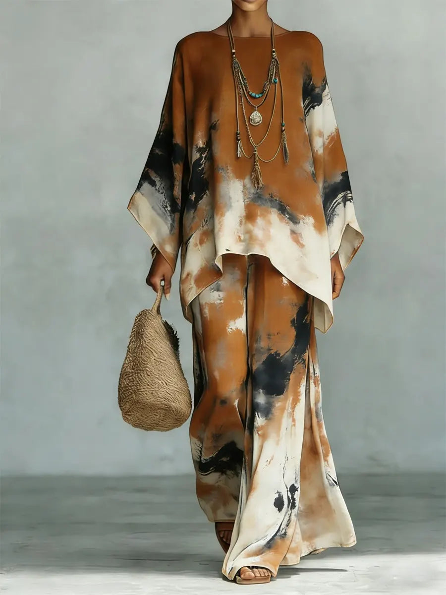 Women's Vintage Art Comfortable Loose Wide-leg Pants Two-piece Set