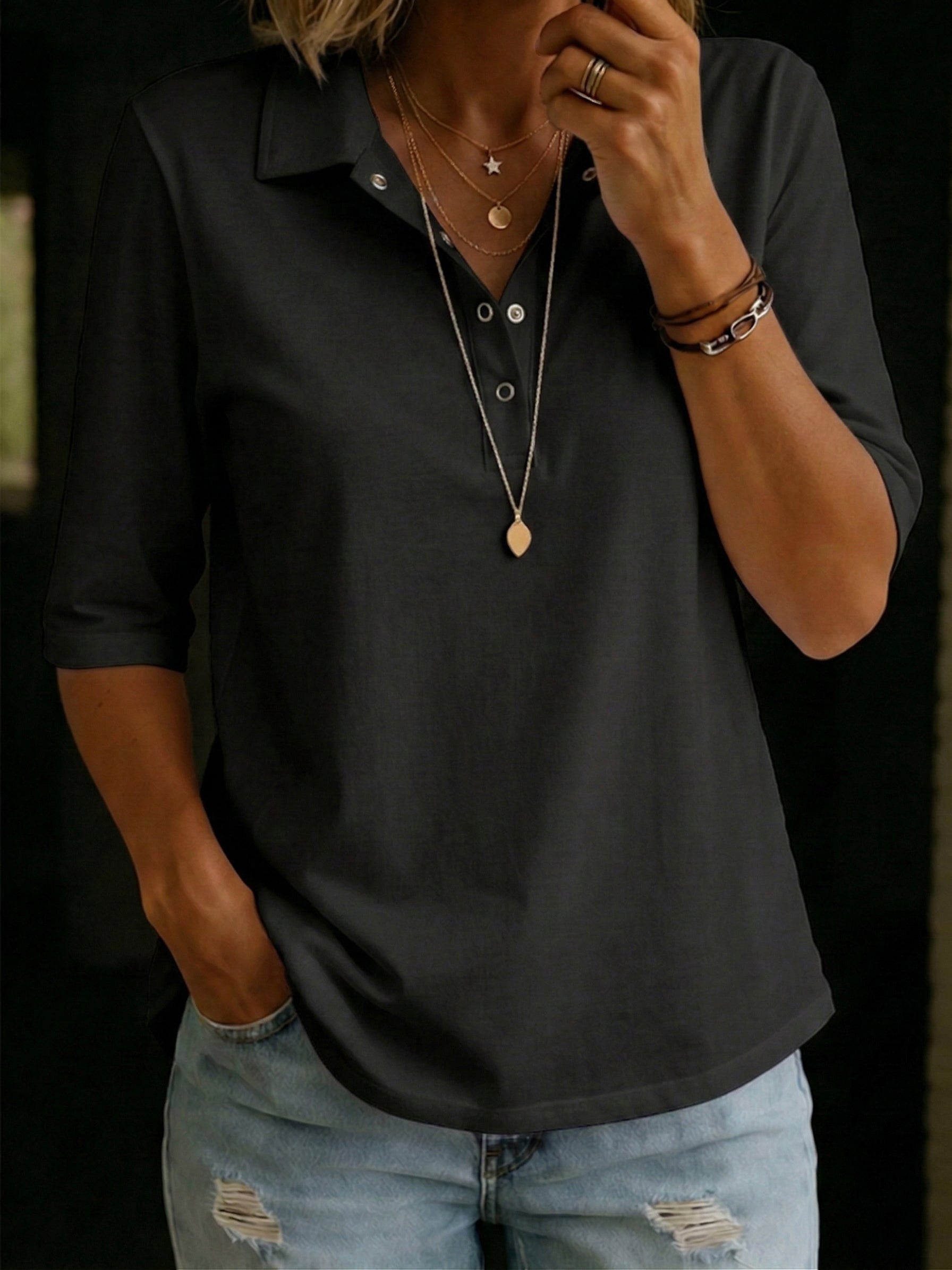 Casual Cozy Polo Collar Half-sleeve T-shirt