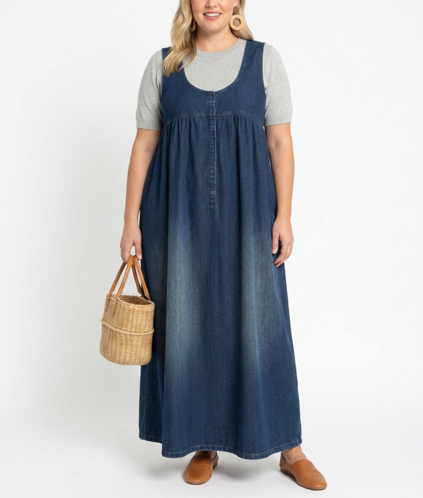 Karen | Vintage Washed Soft Cotton Feel Denim Maxi Dress