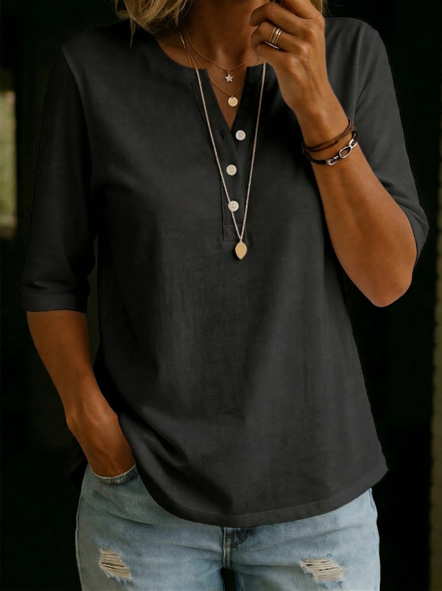Classic Henley Collar T-shirt