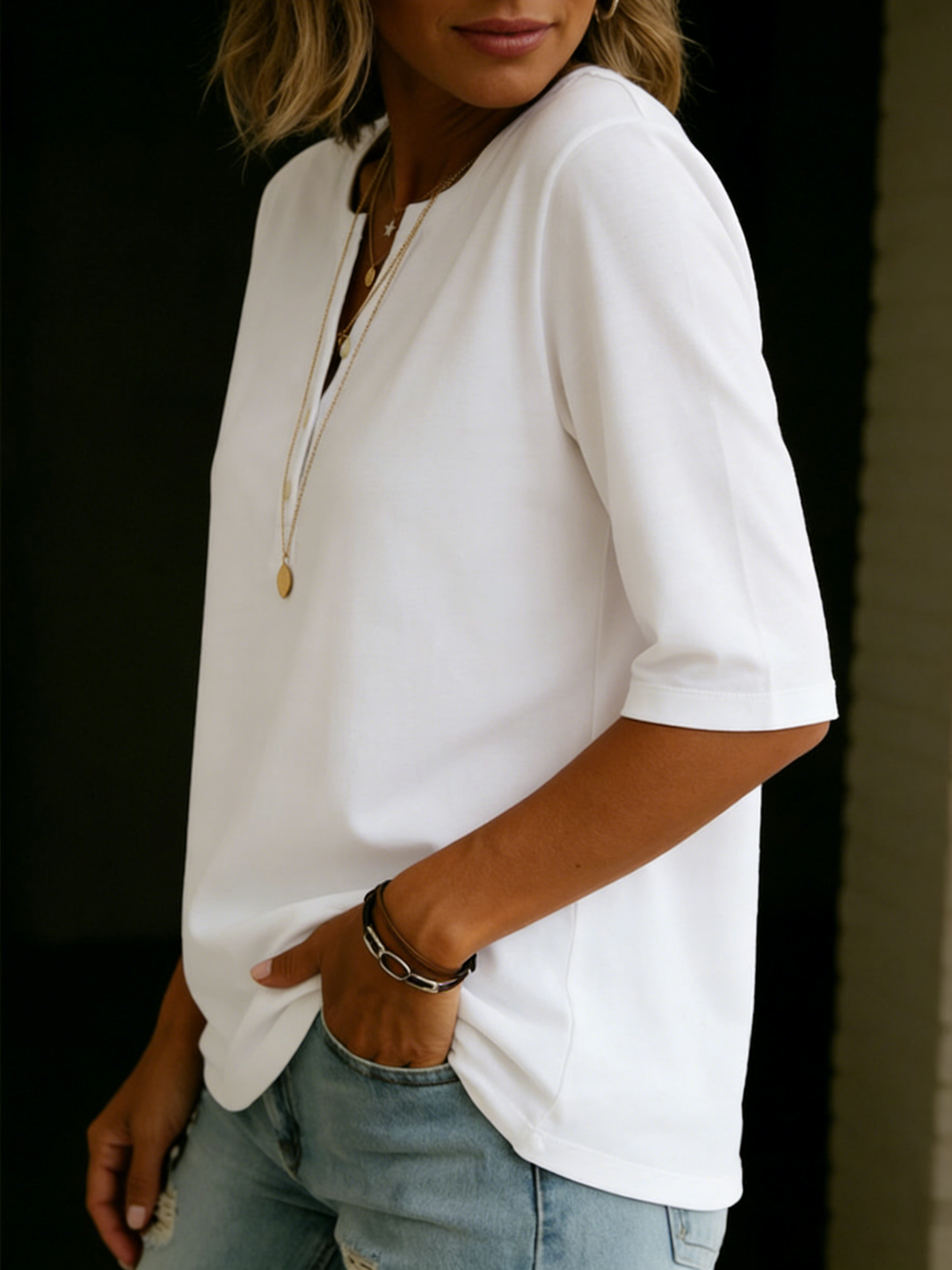 Classic Henley Collar T-shirt