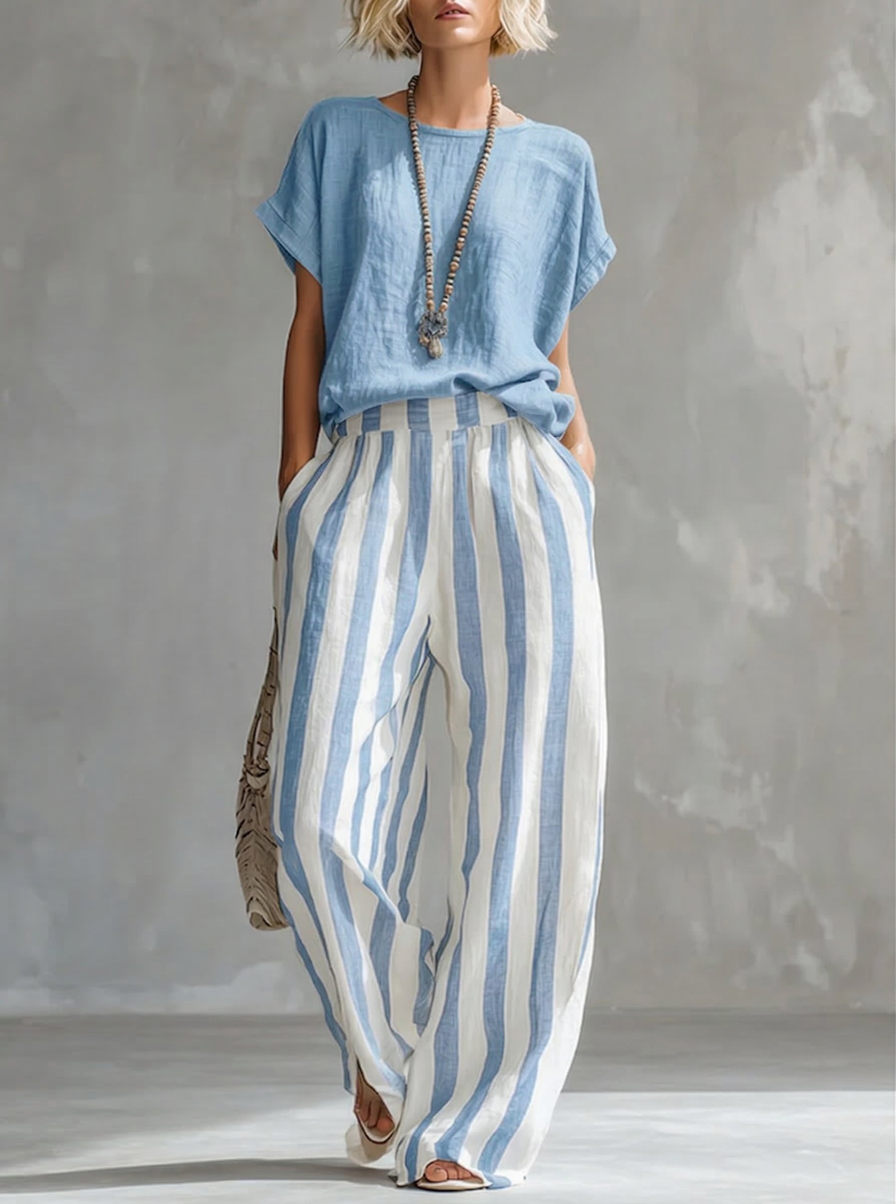 Cozy Loose-fit Striped Two-piece Set