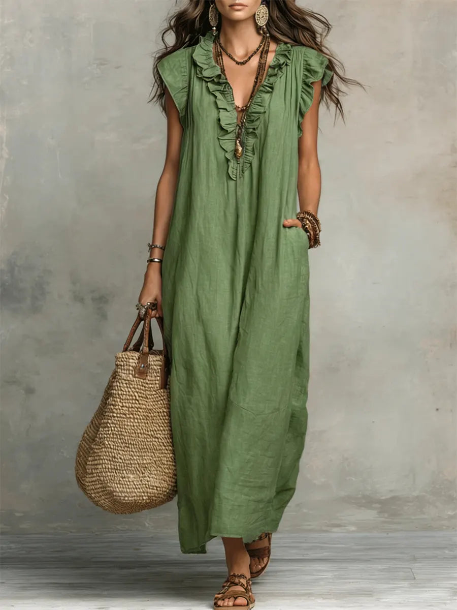MARGOT | Bohemian Sleeveless V-neck Flowing Maxi Dress