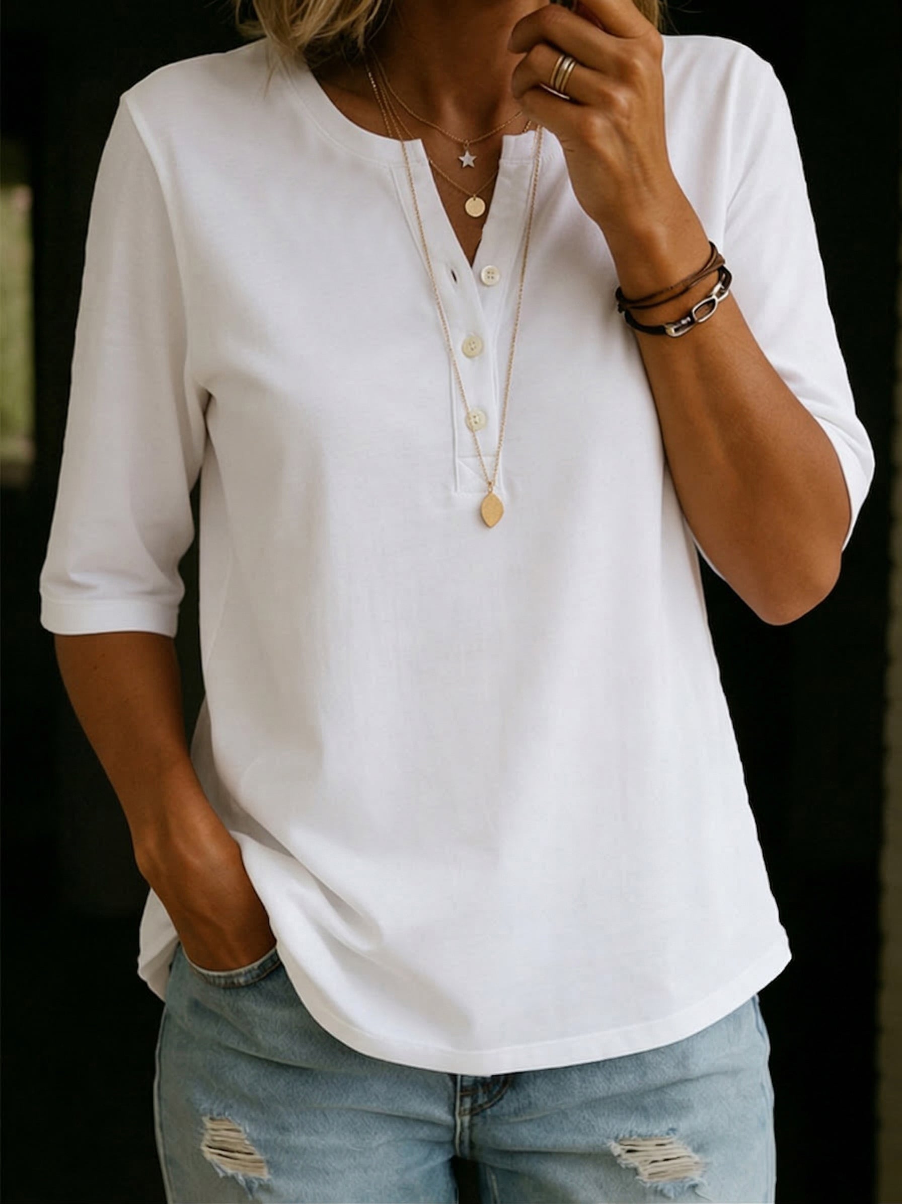 Classic Henley Collar T-shirt