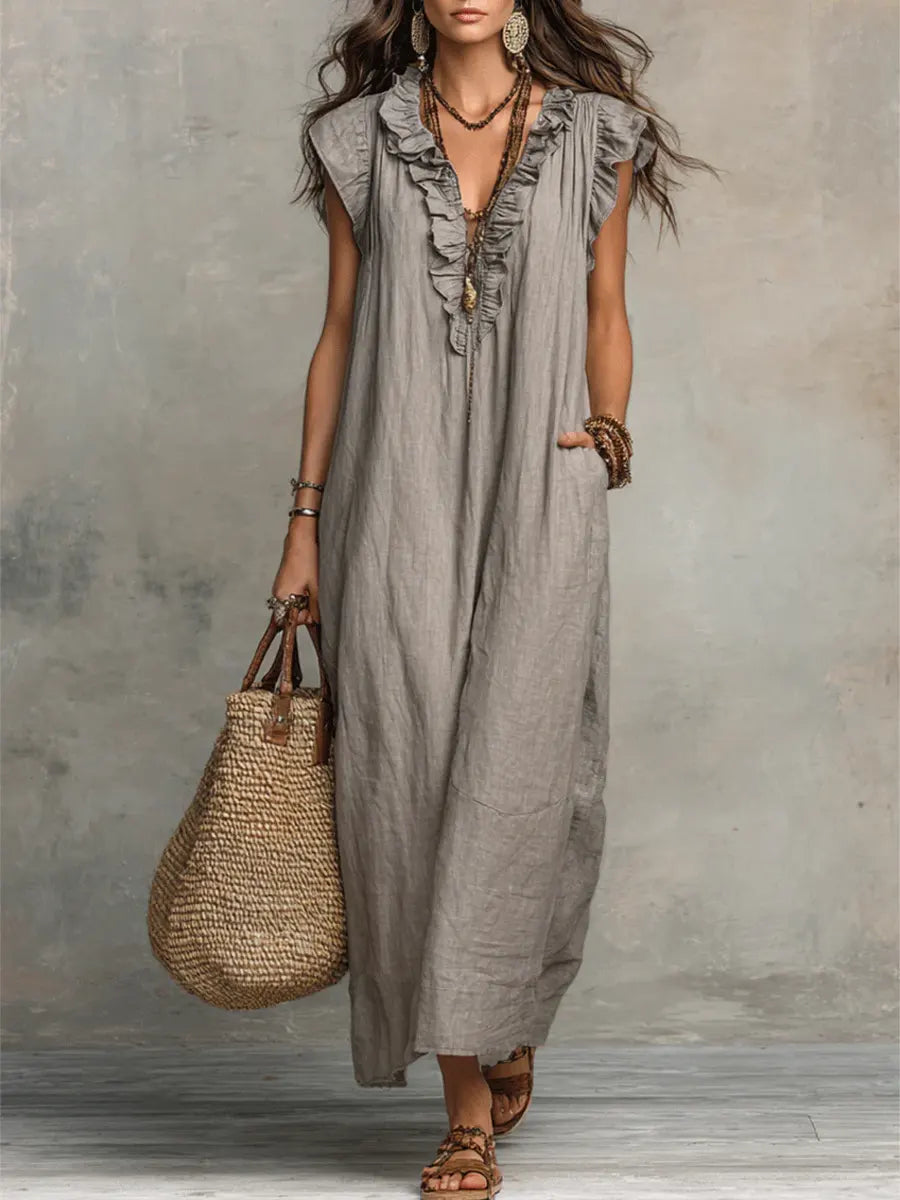 Women's Solid Color Ruffled Art Casual Fashion Cozy Dress