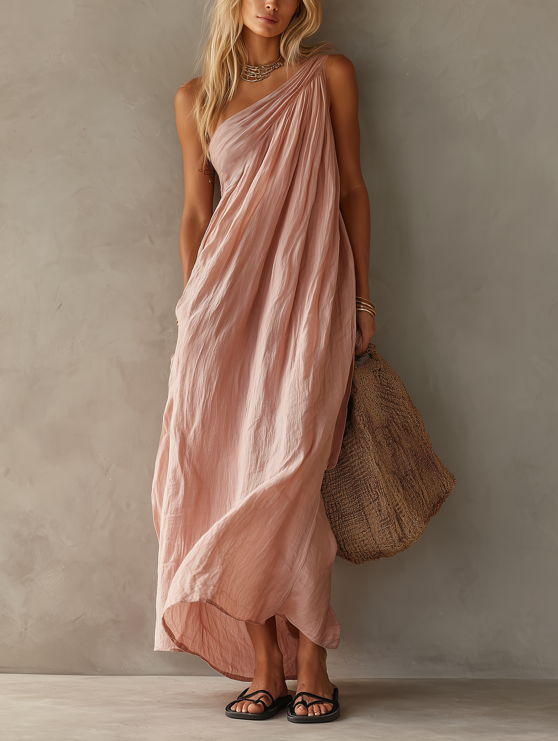 NAIA | One-Shoulder Draped Maxi Dress