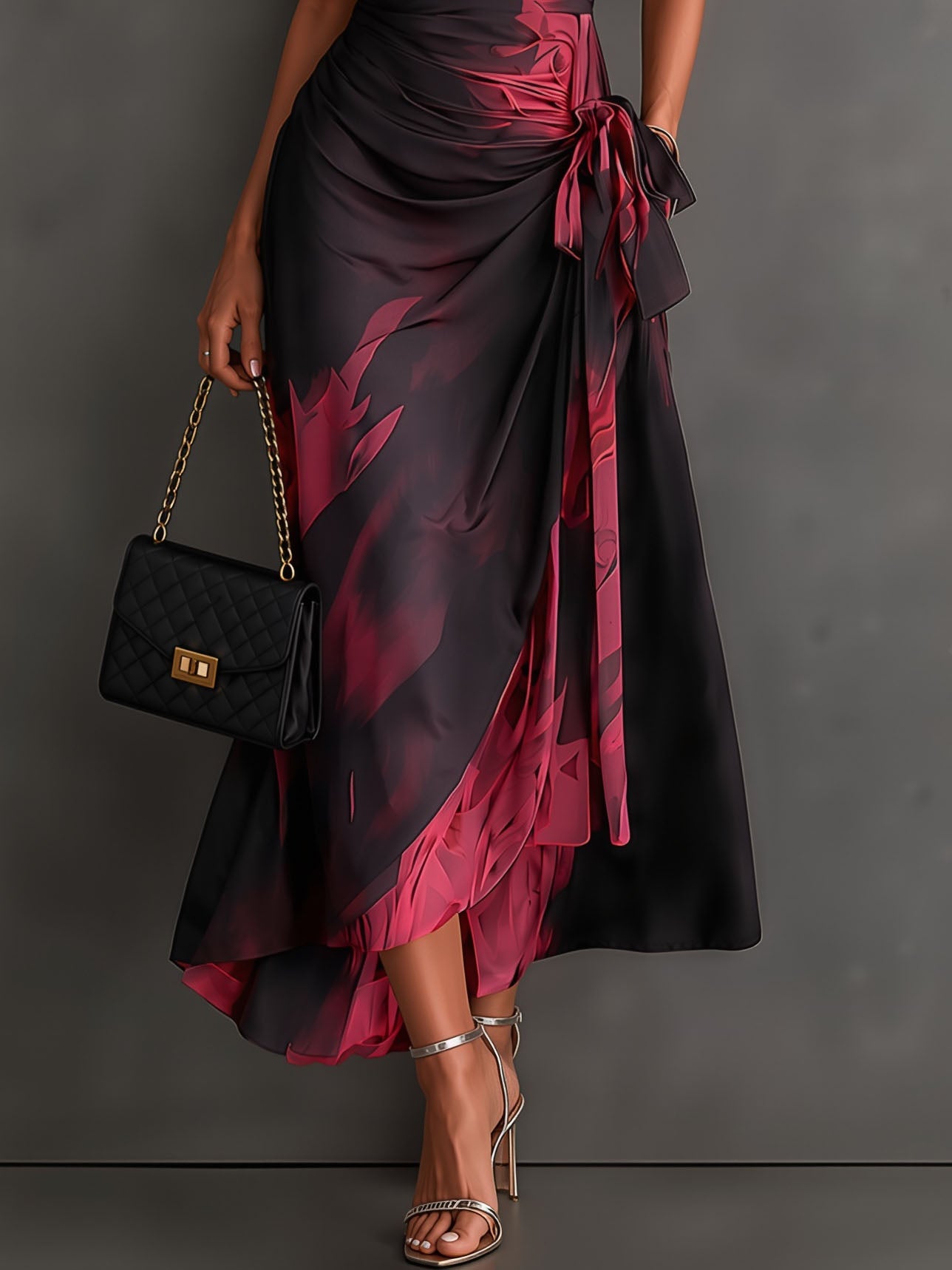 IRIA | Elegant Abstract Print Midi Dress